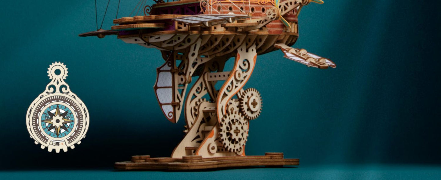 Fantasy Spaceship 3D wooden puzzles, handcrafted assembly models