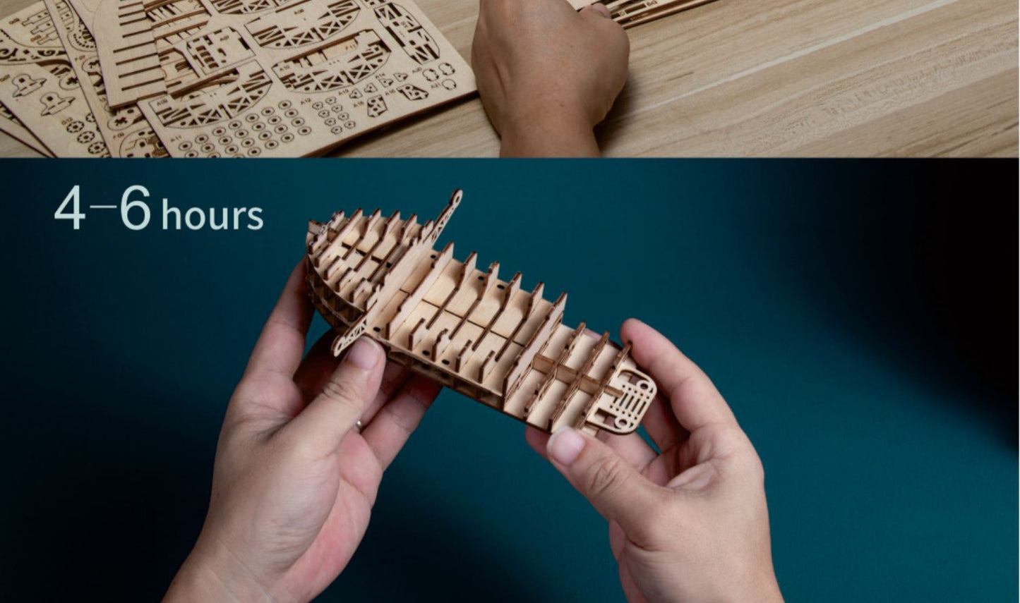 Fantasy Spaceship 3D wooden puzzles, handcrafted assembly models
